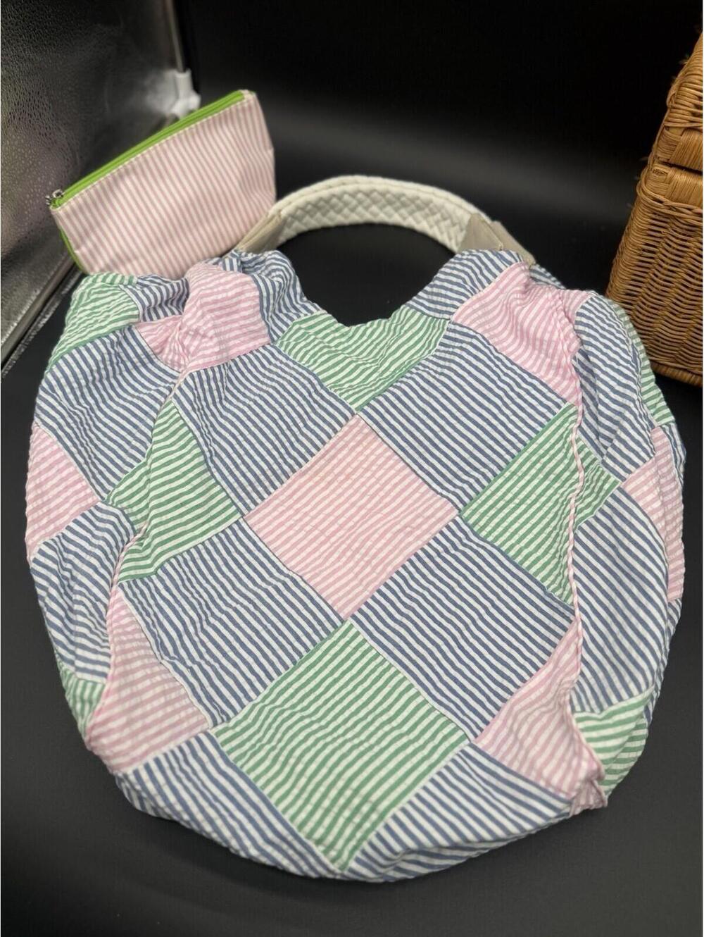 👜🌸 Vintage Bath & Body Works Quilted Seersucker Pastel Tote 2-Pc Set 🌸👜
